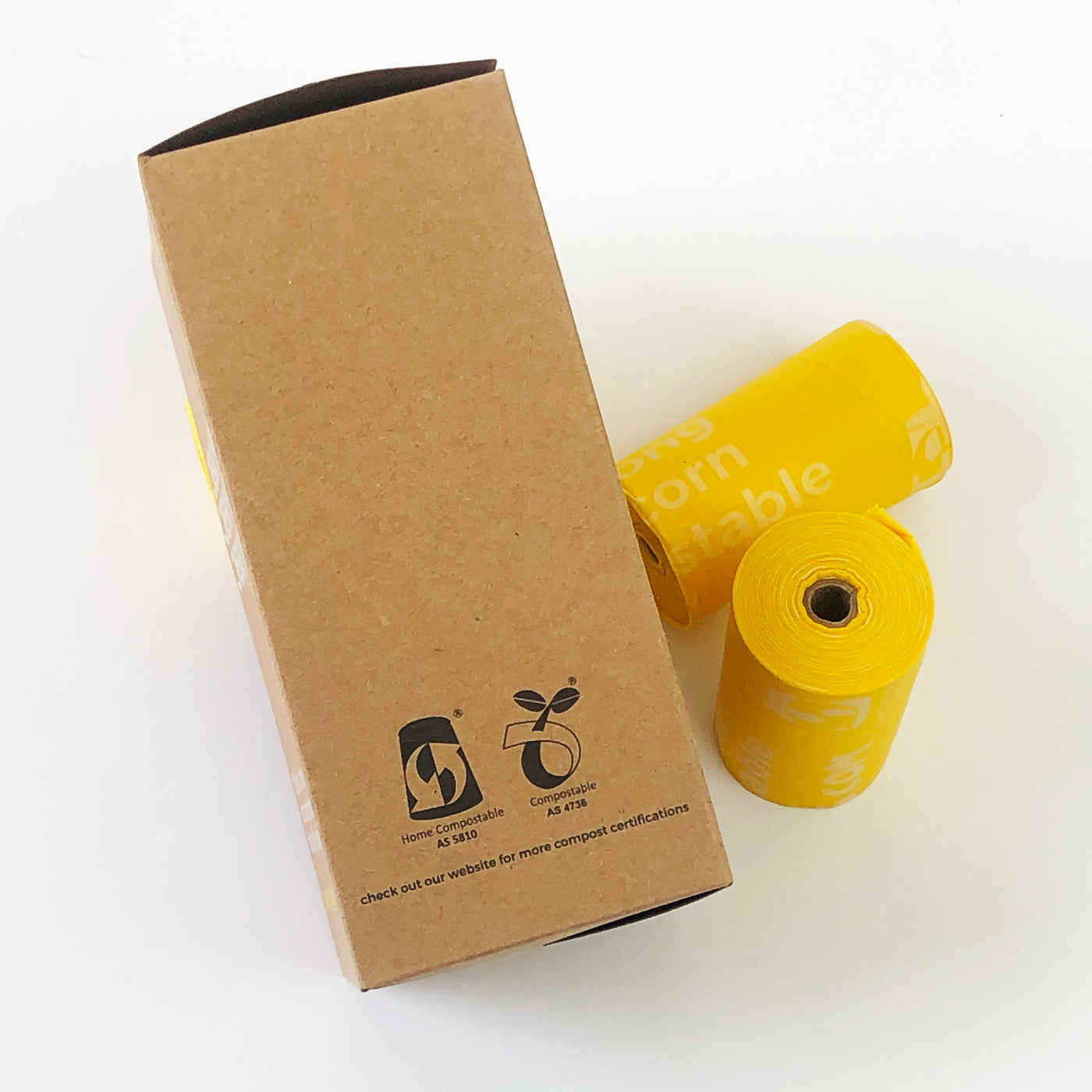 jerry bags compostable poop bags side view yellow rolls
